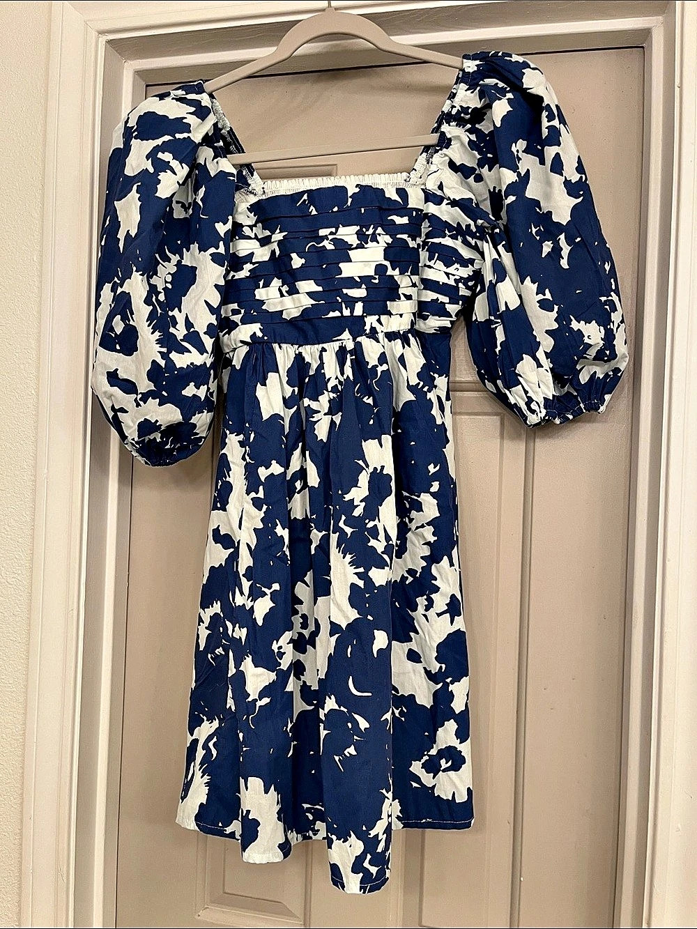 Abercrombie & Fitch The A&F Emerson Poplin Puff Sleeve Mini Dress Blue & White